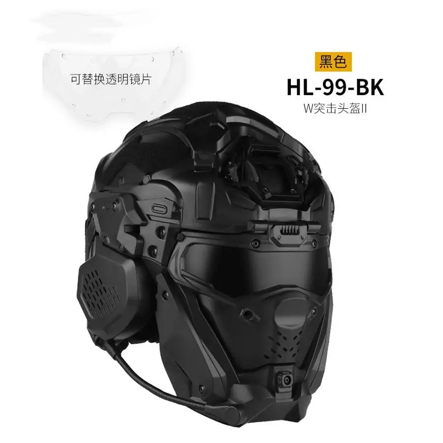 خوذة تدريب تكتيكية لحماية أصابع القدم لكامل الوجه، قناع، سماعات أذن مدمجة للاتصالات، قابلة للفصل #1