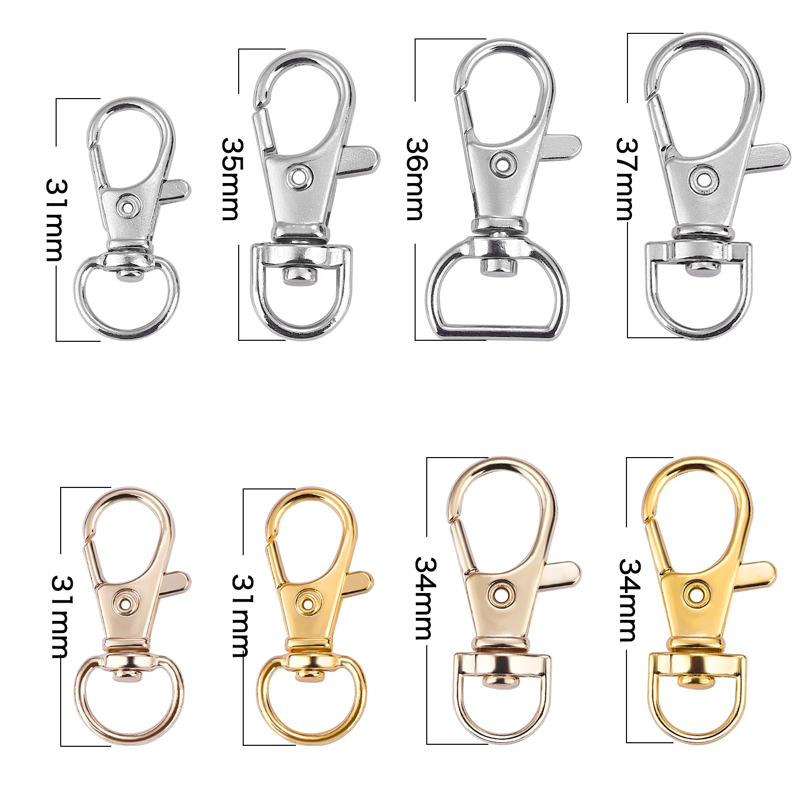 10pcs Gold Silver Plated Lobster Clasp Hooks Split Key Ring Swivel Connector Carabiner DIY Handcrafts Sewing Accessories