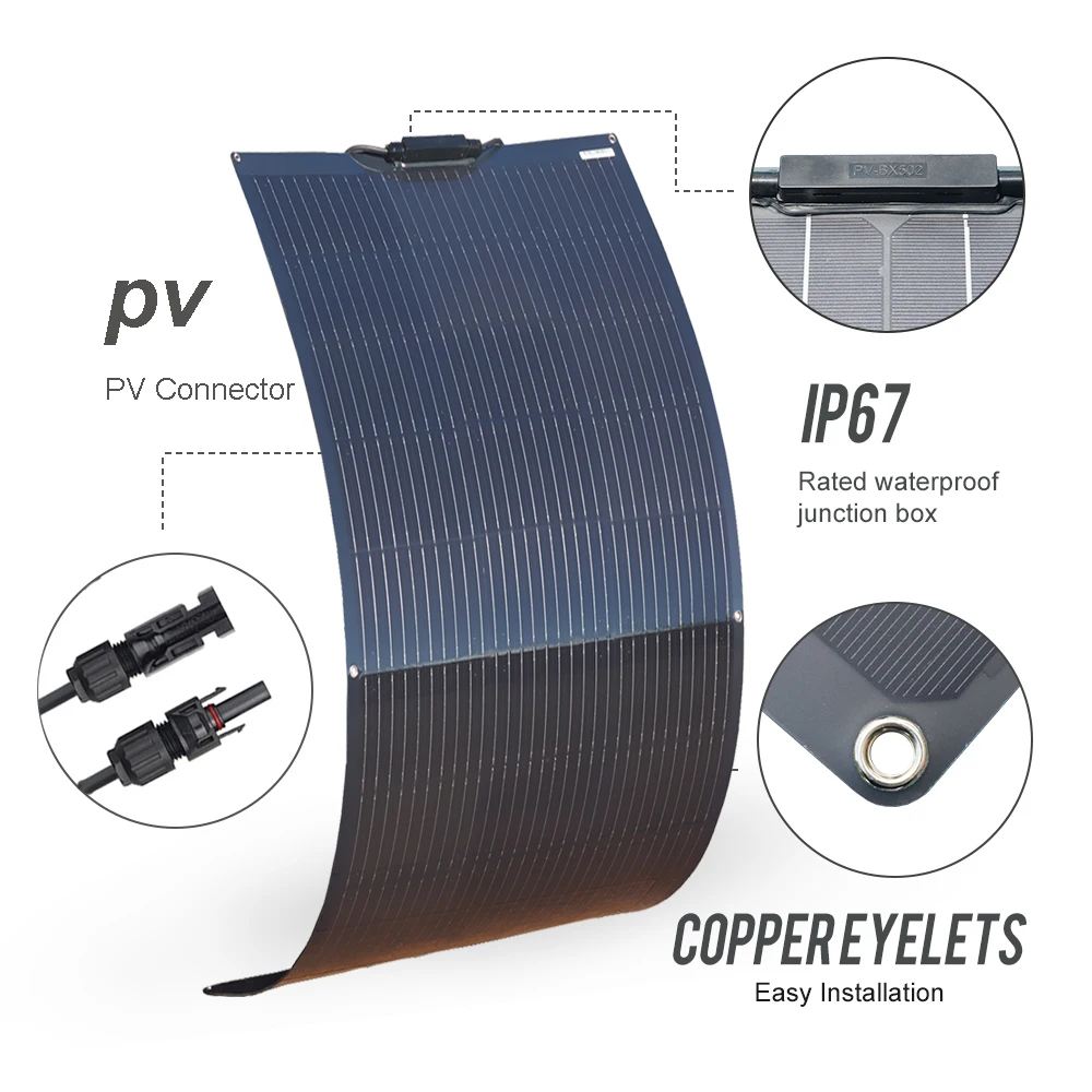 300 واط 150 واط 200 واط 100 واط 12 فولت لوحة طاقة شمسية مرنة لوحة كهروضوئية بطارية السيارة سقف المنزل قارب RV DHL شحن مجاني مستودع الاتحاد الأوروبي