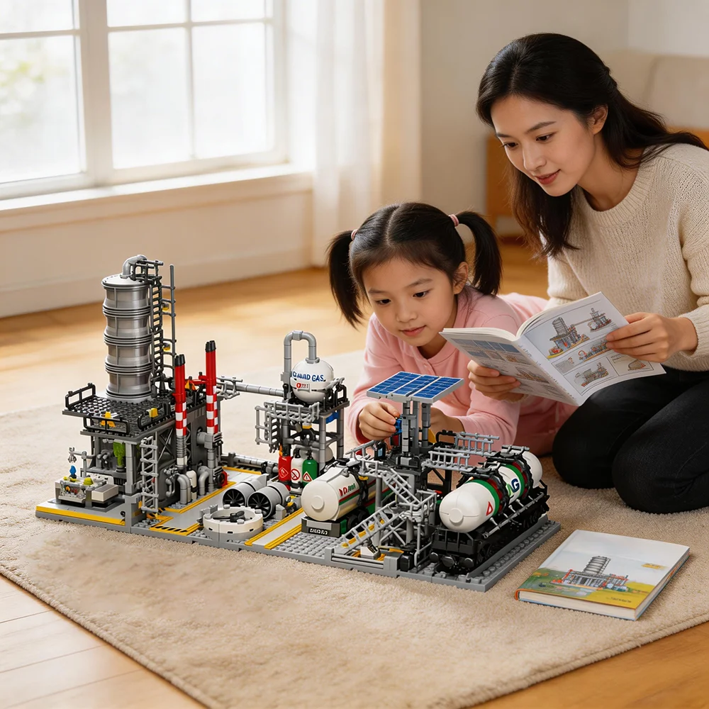 

Набор строительных блоков для модели промышленной нефтеперерабатывающей установки, архитектурный конструктор химического завода, игрушка для самостоятельной сборки, подарок для мальчиков и девочек