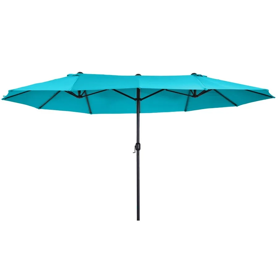

15ft Patio Umbrella with Base Rectangular DoubleCanopy UVBlocking Easy Crank Blue