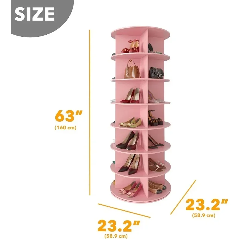 7 Tier Rotating Shoe Rack Tower, Spinning Shoe Display Lazy Susan, Revolving 360 Shoe Rack Storage Round Carousel