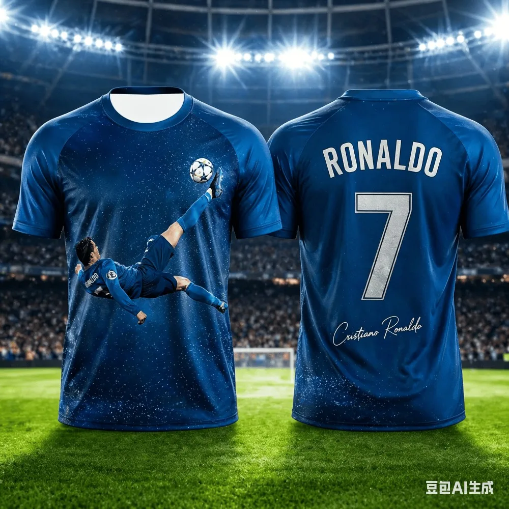 Cristiano Ronaldo's 2026 Sommer Neues 3D-gedrucktes Sport-Kinderfußball-T-Shirt - Schnelltrocknend und Atmungsaktiv – Detail 5