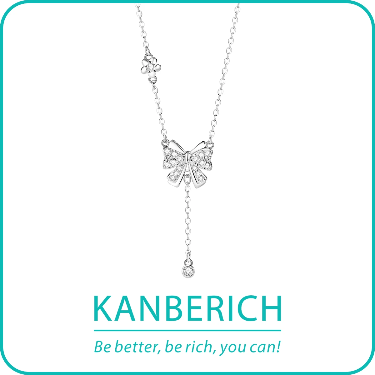 

Kanberich S925 Real Sterling Silver Cubic Zirconia Bowknot Pendant Clavicle Chain Necklace