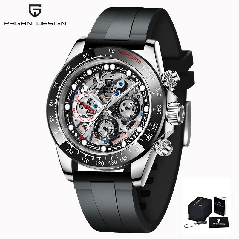 Pagani Ontwerp Mannen Automatisch Mechanisch Horloge Regenboog Regenboog Cirkel Skelet Wijzerplaat Roestvrij Staal Saffier Sporthorloges