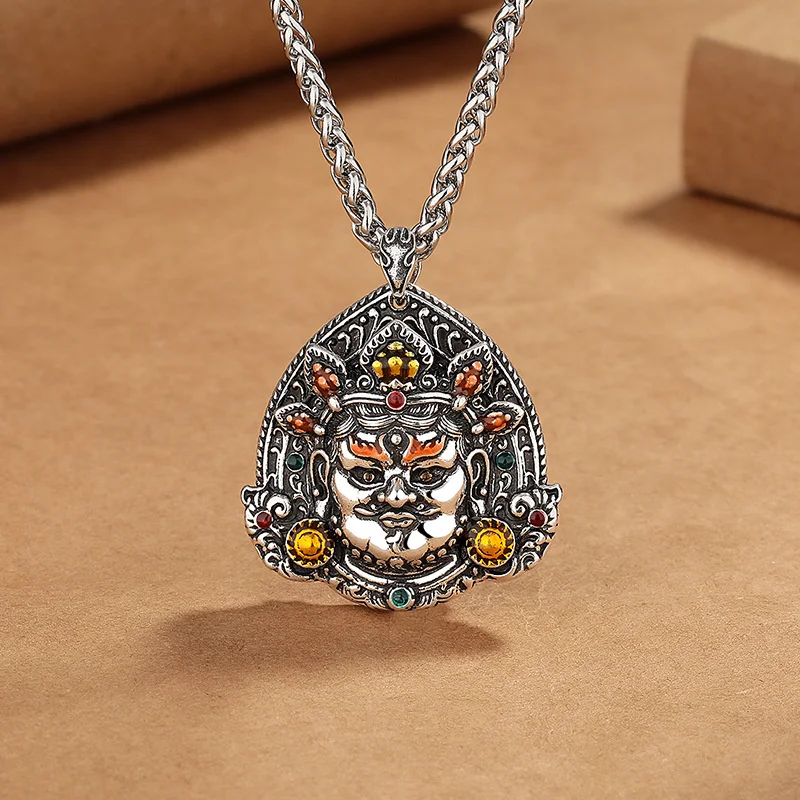 Vintage Relief Yellow Jambhala Necklace Male Jewelry Blessing Amulet Buddhist Sutras Pendant Necklace S925 Chain For Men Gift