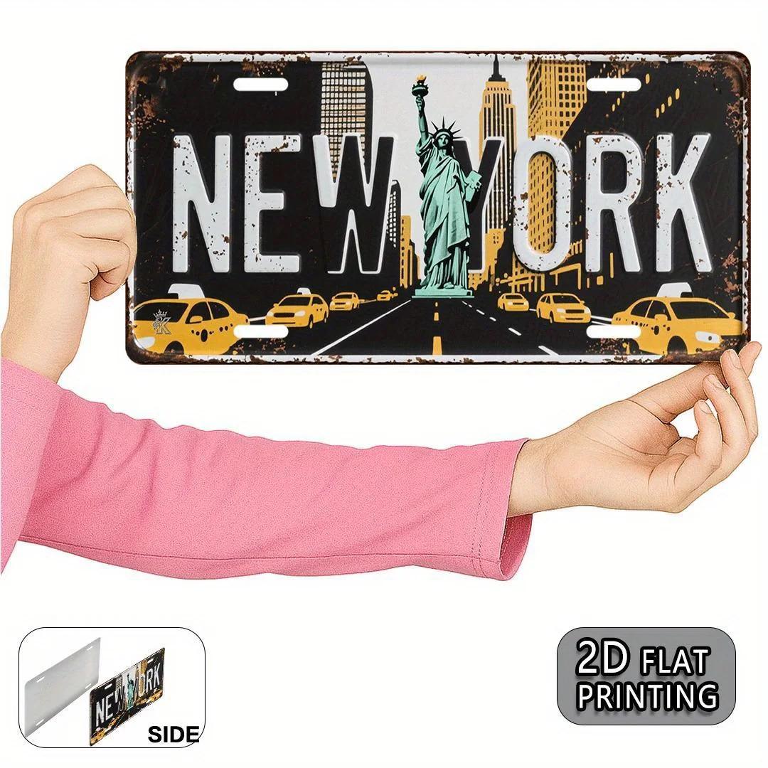 2D Flat, 2D Flat Design, 2D Flat Printing, 1pc Pack, New York Vintage Metal Aluminum License Plate Decorative Sign 12x6 Inches,