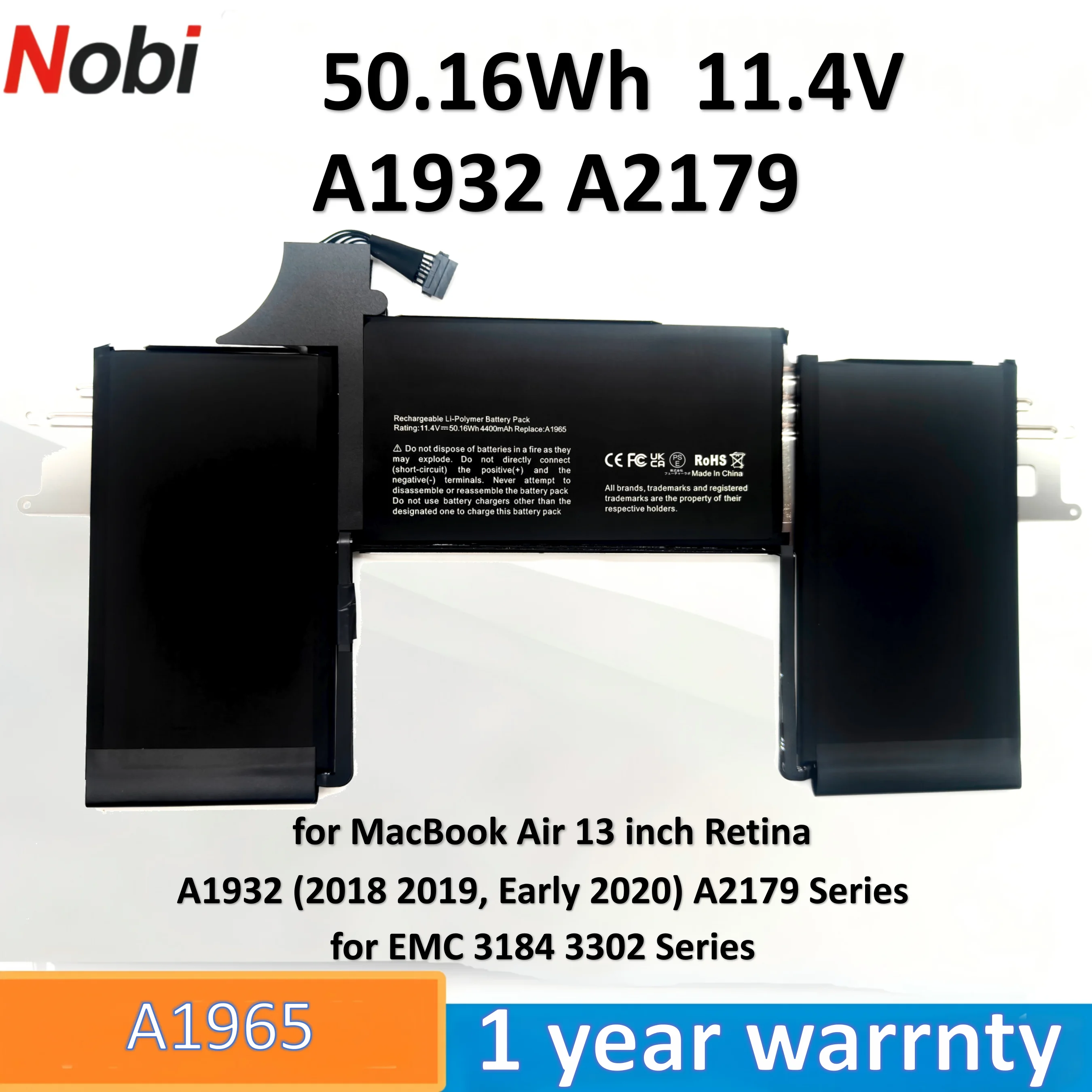 Nobi A1965 A1932 A2179 Laptop Battery for MacBook Air 13 inch Retina A1932 (2018 2019, Early 2020) A2179 EMC 3184 3302