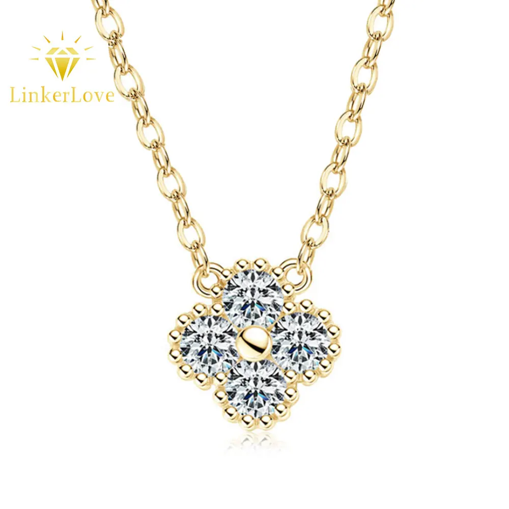 

LinkerLove Moissanite Four-leaf Clover Pendant Necklace for Women Gold Plated S925 Silver Diamond Choker Necklace Fine Jewelry
