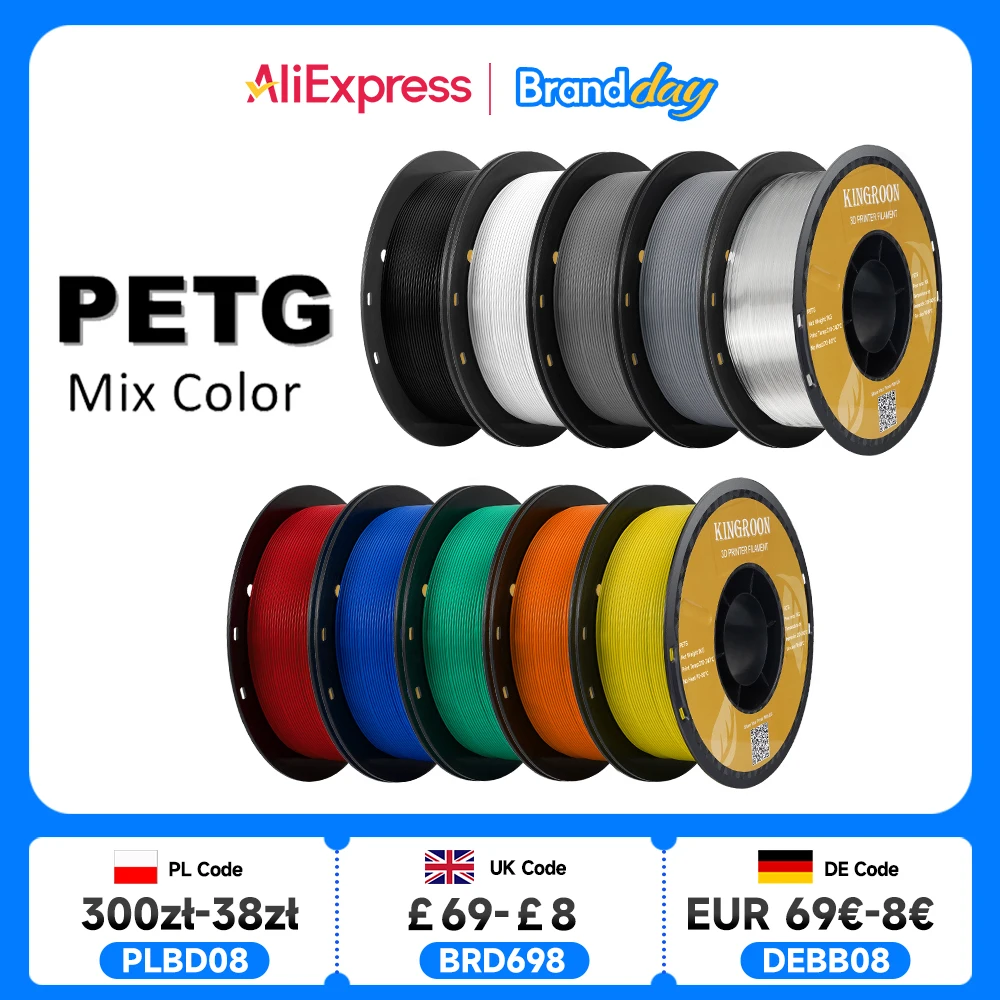 KINGROON PETG 3D Printer Filament 1.75mm 5KG 10KG Mix Color 3D Printing Material 1kg/roll  petg Plastic For FDM 3dprinter