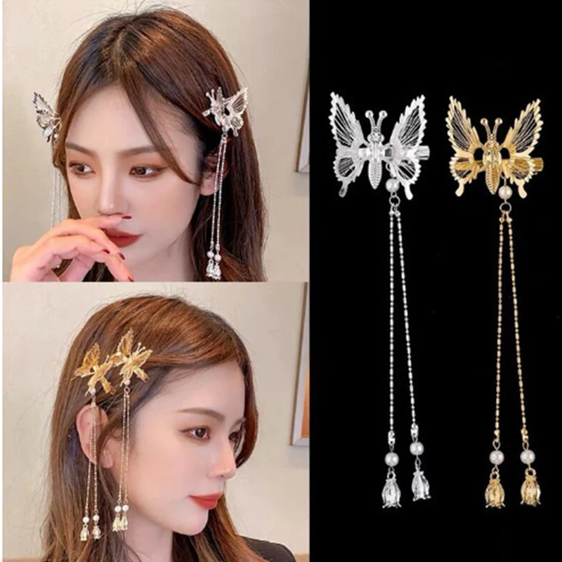 Moving Butterfly Tassel Hairpin Girl Retro Sweet Fairy Hairclips Side Clip Hair Tie Korean Fashion Hair Accessories