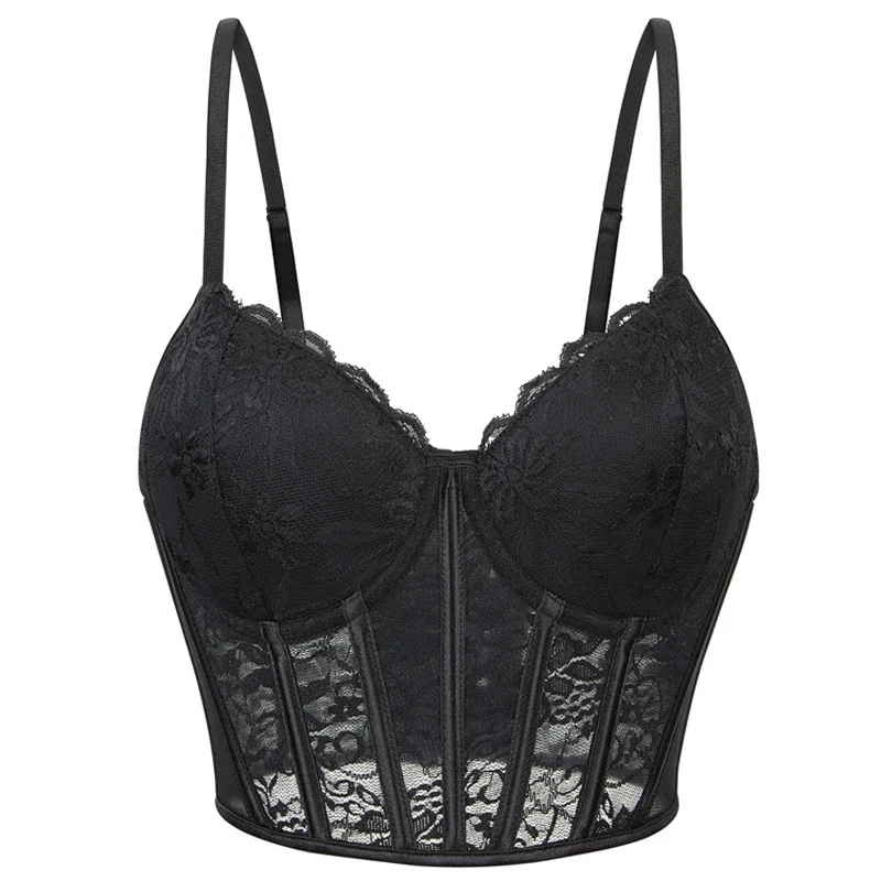 

Black Lace Corset Top for Women Push Up Bustier Sexy Adjustable Strap Lace Up Crop Top Shaper Bra