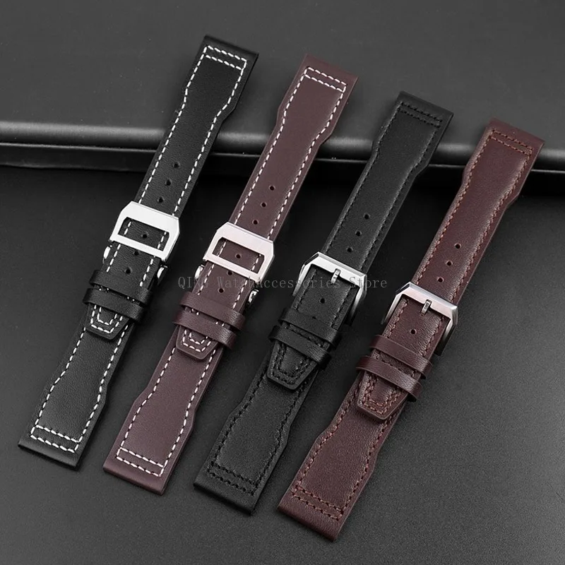 for IWC Pilot Mark 327004/377714 Genuine Leather Strap Cowhide Smartwatch WristBand Folding Buckle Women Men Bracelet 20/21/22mm