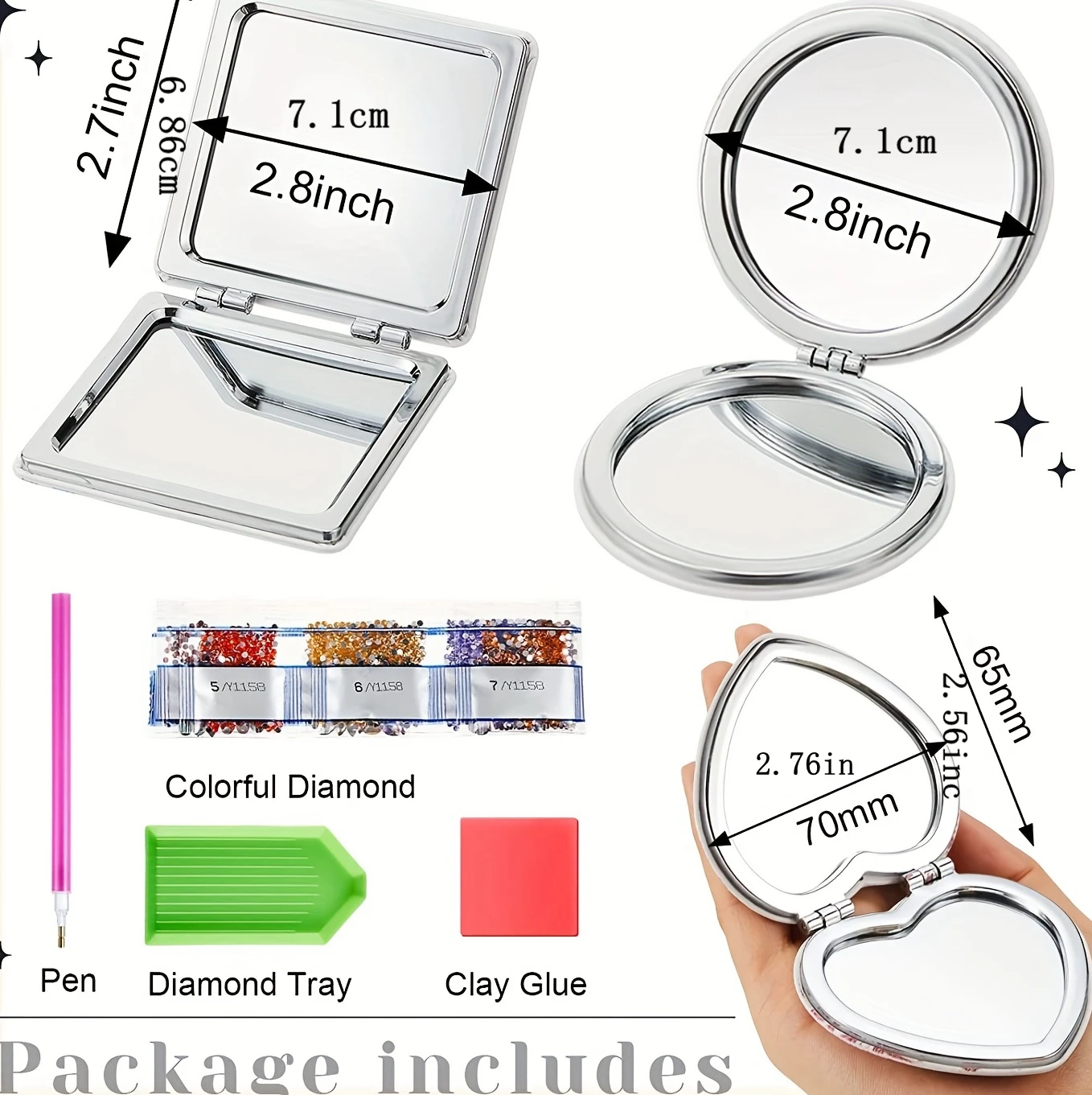1pc/Set DIY Mandala Diamond Painting Mirror Kits for Adults 4 Styles Mirrors Crystal Rhinestones Diamond Art Compact Mirror Kit view 2