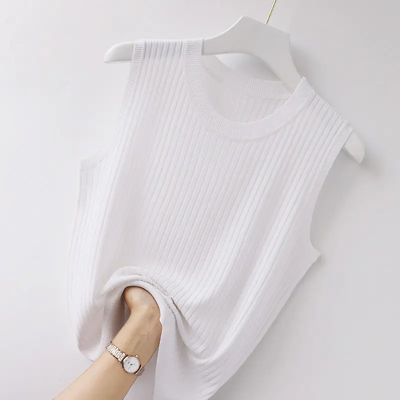 Fashion Woman Blouse 2022 Summer Sleeveless Blouse Women O-neck Knitted Blouse Shirt Women Clothes Womens Tops And Blouses V8