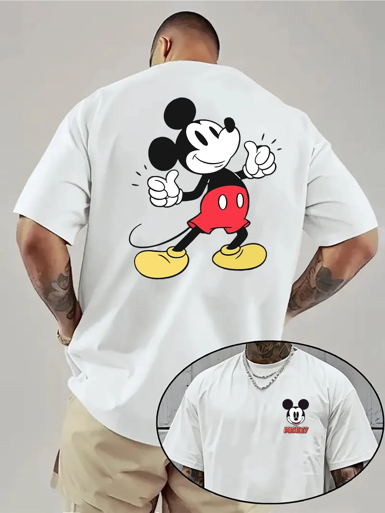 تي شيرت ديزني ميكي ماوس قطن للرجال والنساء كاجوال عصري كبير الحجم ملابس الشارع فضفاضة بأكمام قصيرة للجنسين مناسبة #1