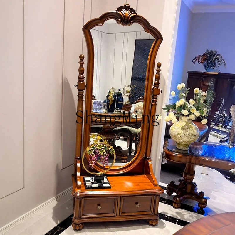 

CL solid wood dressing full length mirror bedroom vintage floor-sitting fitting mirror with drawer makeup mirror