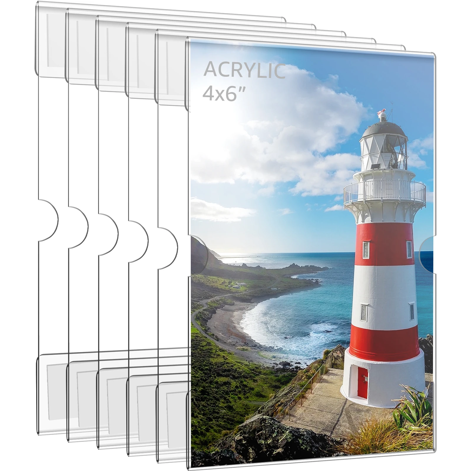6/12/24Pcs Acrylic Picture Frames 4x6in Clear Photo Frame for Wall Self-Adhesive Frameless Picture Frames Multipurpose Hanging
