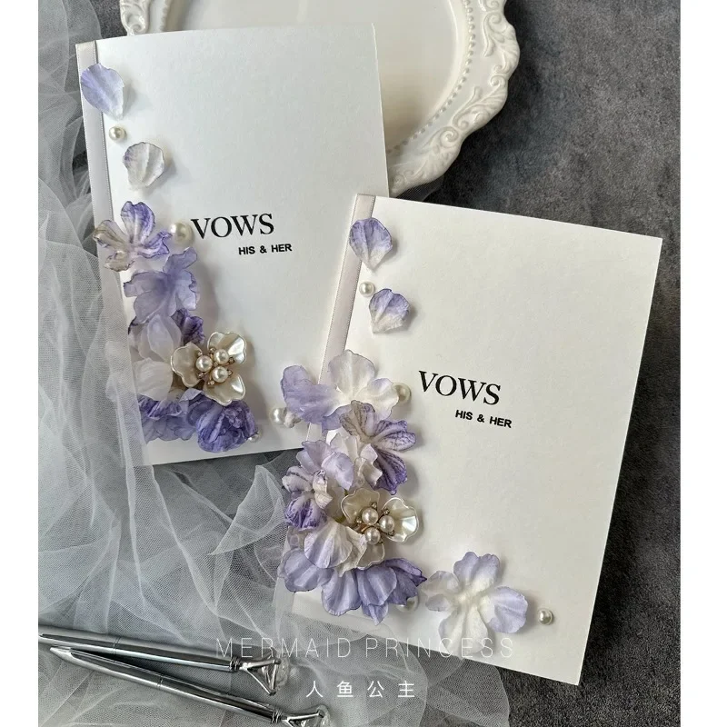 Wedding vow card oath book purple blue oath declaration book engagement simple niche senior speech hand card