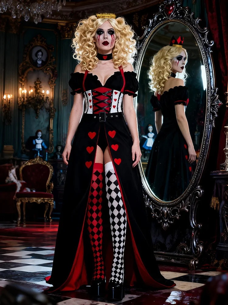 

Хэллоуин Косплей Красное Сердце Принц Королева Алиса в Стране Чудес Красный Костюм Королевы Принц Ролевое Бальное Платье Доктор