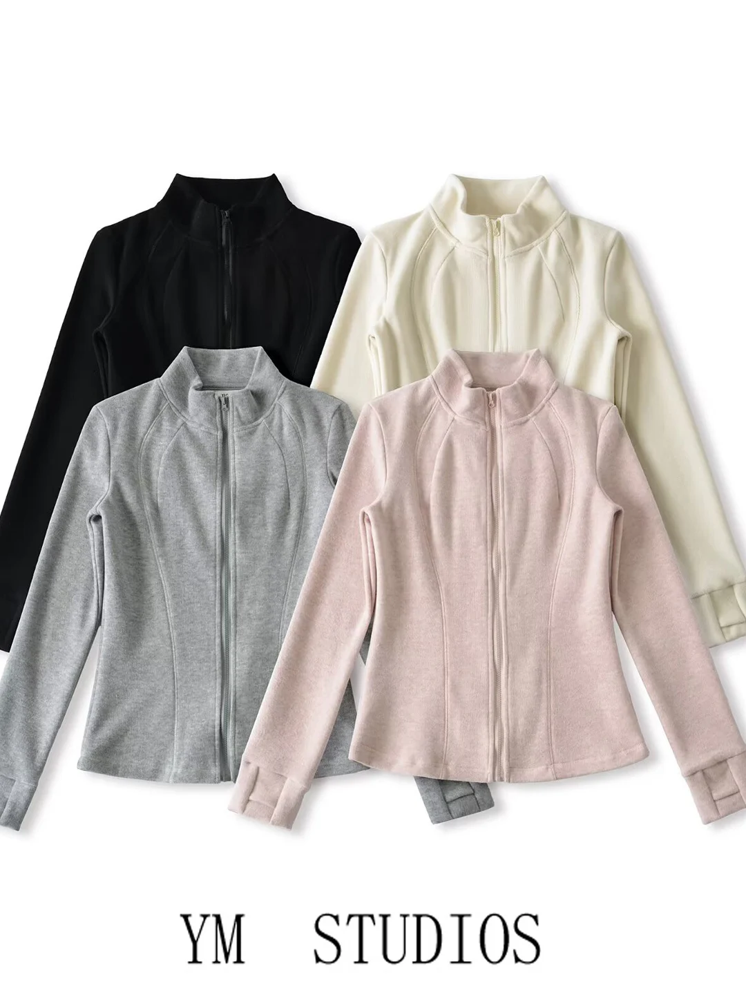 

Женская повседневная толстовка с воротником-стойкой на молнии, с мягкими плечами, приталенная, с завышенной талией, с длинными рукавами