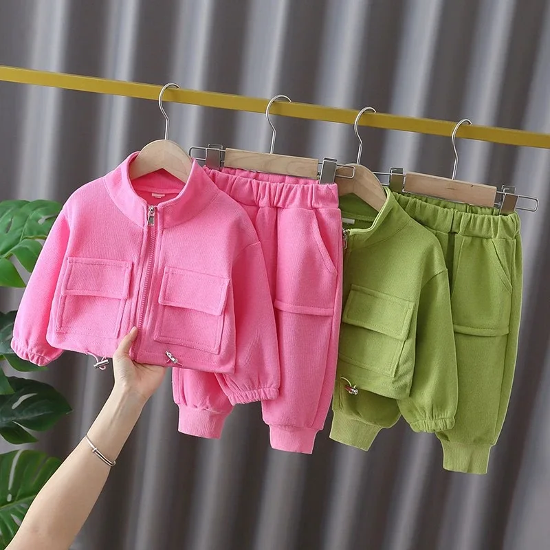 Childrens Sets New Girls Fashionable Spring Autumn Children Clothing Baby Two Piece Clothes Motion Causal Soild Fashion