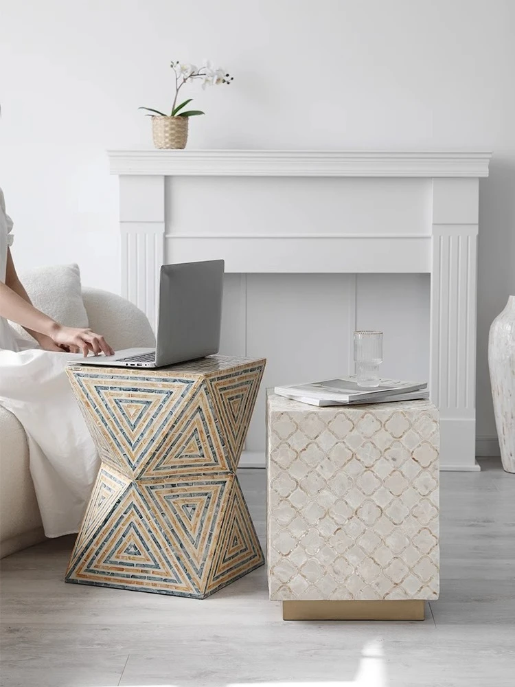 

French light luxury shell edge few creative small coffee table high-end sofa corner few balcony coffee table bedside wabi-sabi