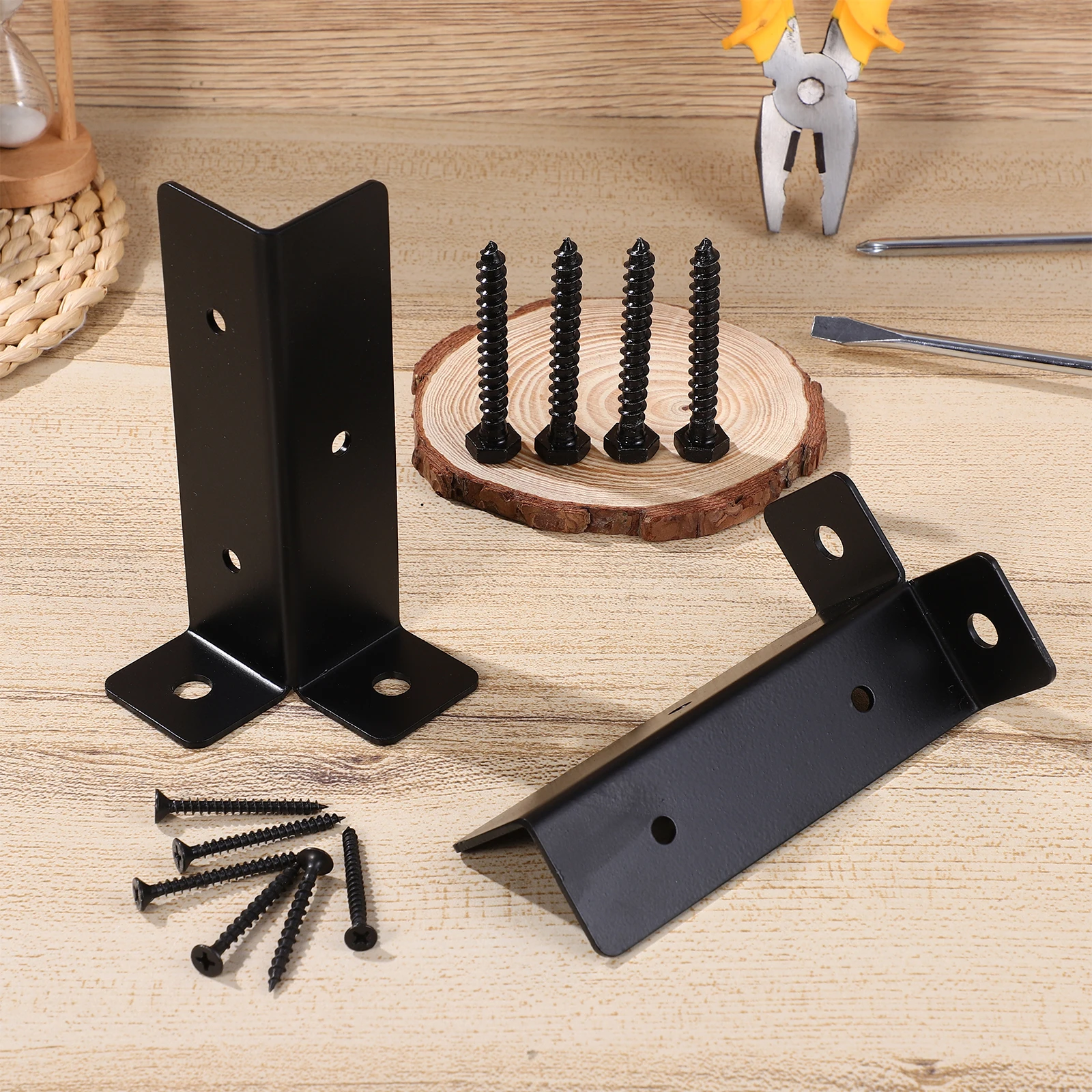 

4pcs Gazebo Base Bracket Adjustable Deck Railing Fence Post Support Iron Brackets Post Anchor Outdoor Tools Camping Hiking