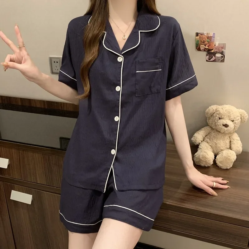 

New Women's Summer Short-Sleeved Pyjamas Simple Solid Colour Series of Clouds of Cotton Comfortable Breathable Homewear Suit