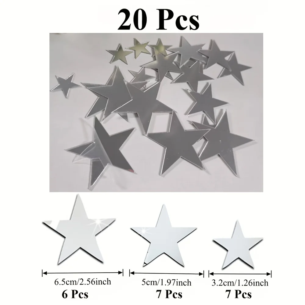 20/40PCS Multi-color Star Mirror Wall Stickers, Acrylic Self-Adhesive Pentagram Mirror Stickers, Suitable for Bedrooms