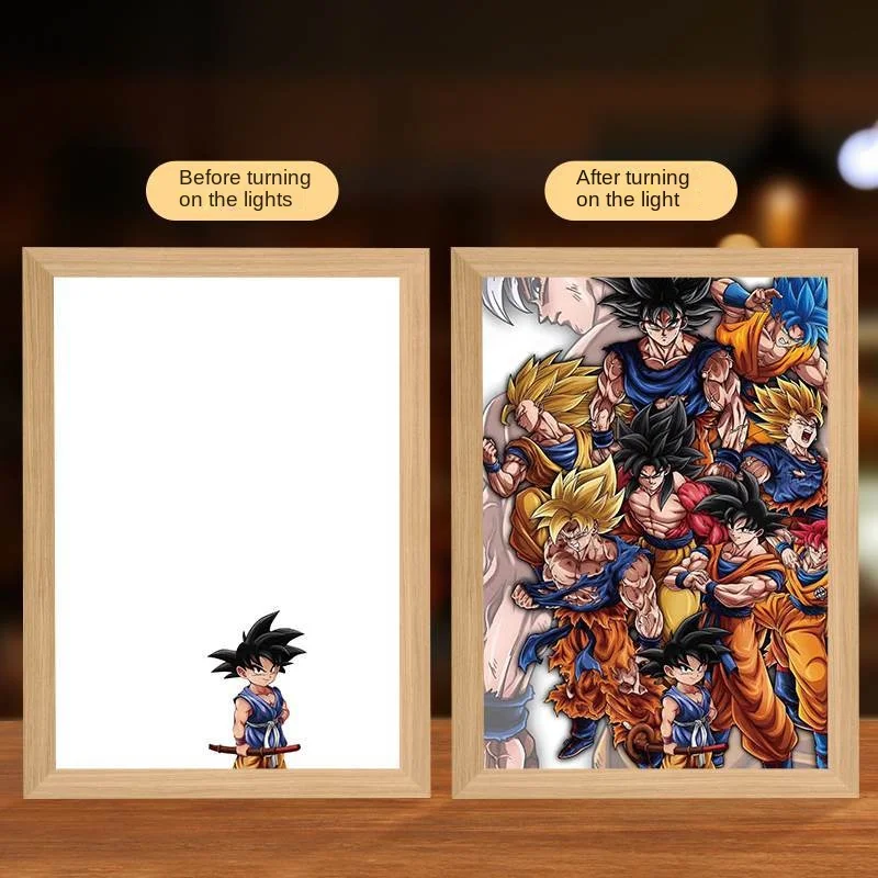 Dragon Ball Son Goku Anime Figura Luz, Moldura, Luz Noturna LED, Decoração Do Quarto De Aniversário, Lâmpada Da Lua Original Presentes