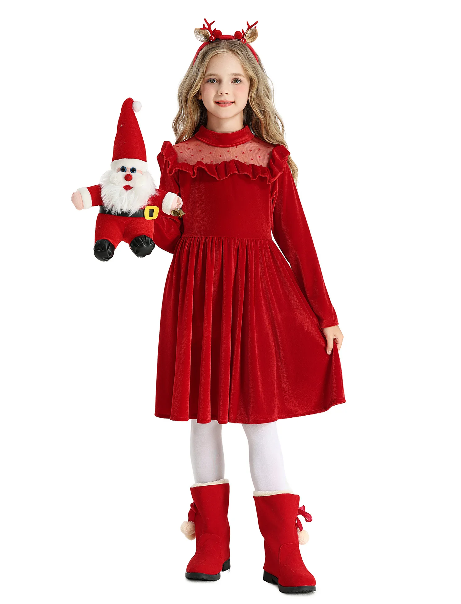 Vestido de menina tamanho 16, saia de meninas com babados, vestido de manga comprida, fantasia de natal, festa de manga comprida, vestido de patinador infantil