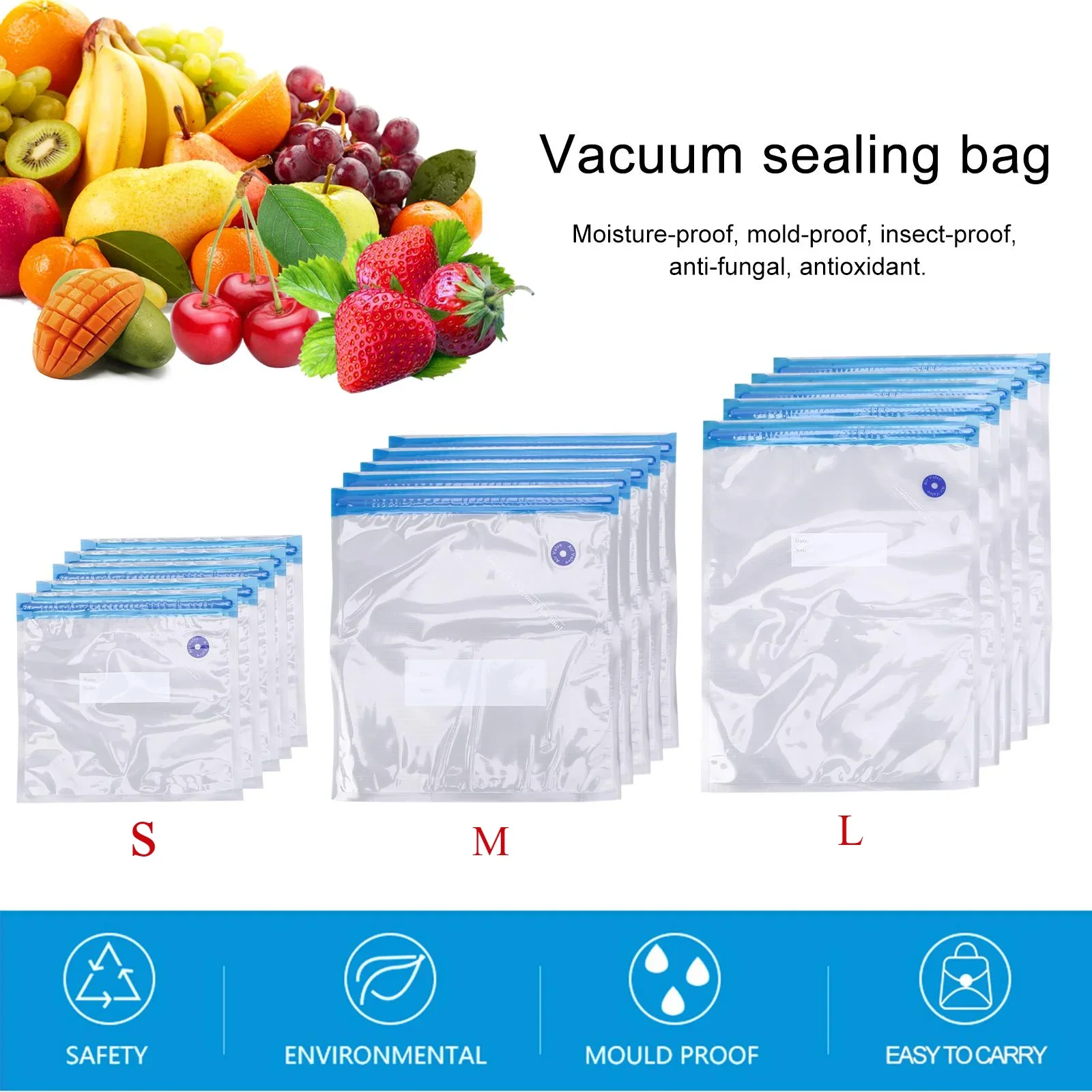 Reusable Vacuum Food Storage Bag Resealable BPA Free Zipper Bags with Air Valve Storage Organizer Food Container