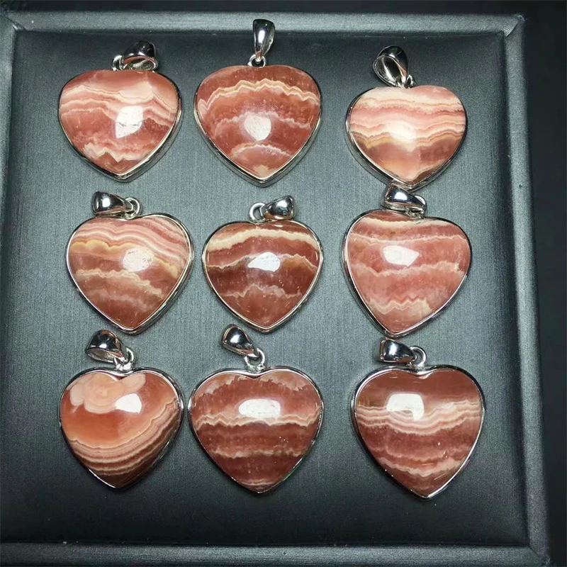 S925 Natural Red Lace Agate Heart Pendant Handmade Women Healing Gemstone Crystal For Lovers Girlfriend Gift