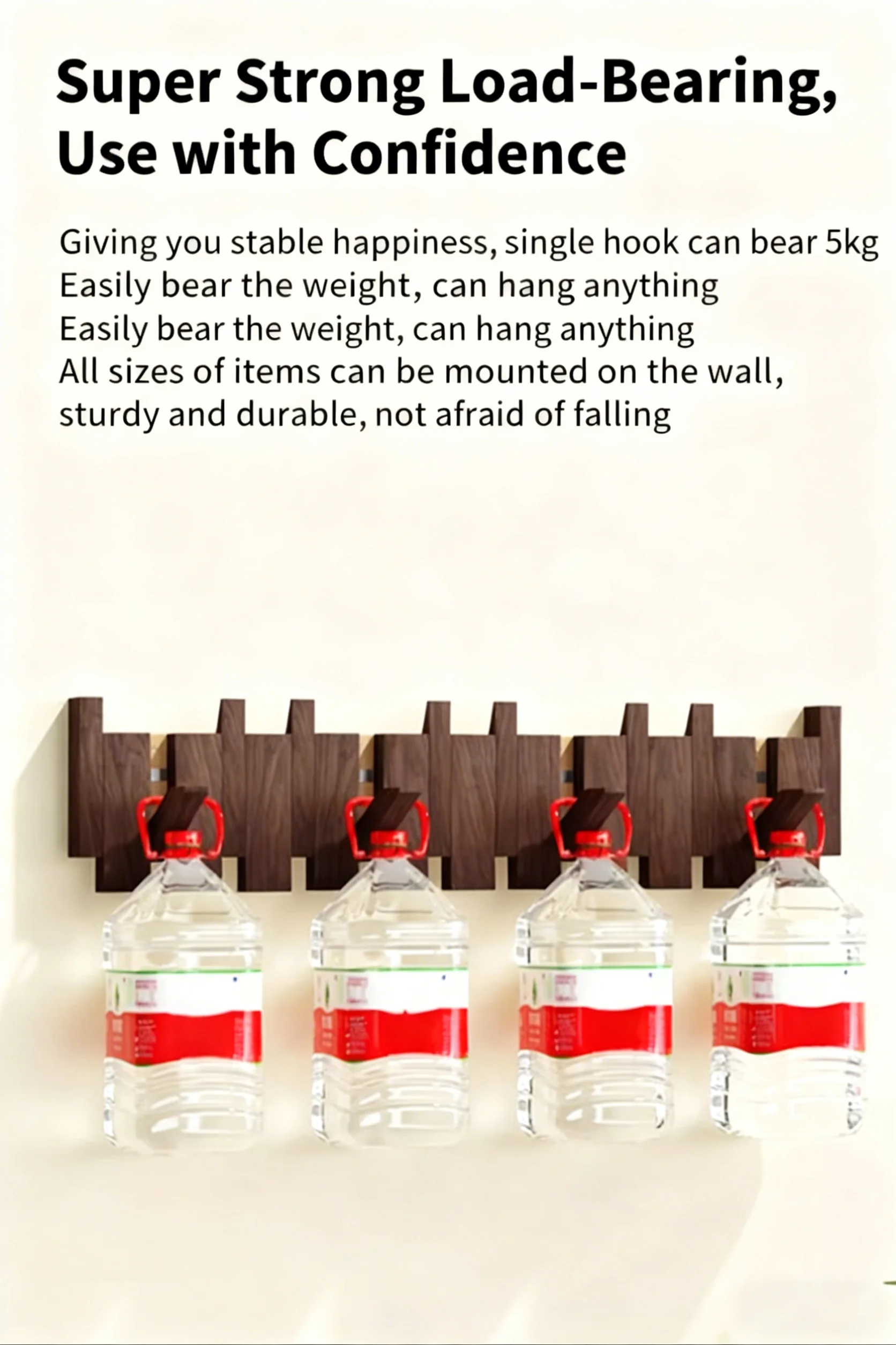 Perchero de nogal negro montado en la pared, gancho para ropa de madera maciza, colgador de puerta de entrada, perchero, muebles de decoración del hogar, 1 ud.