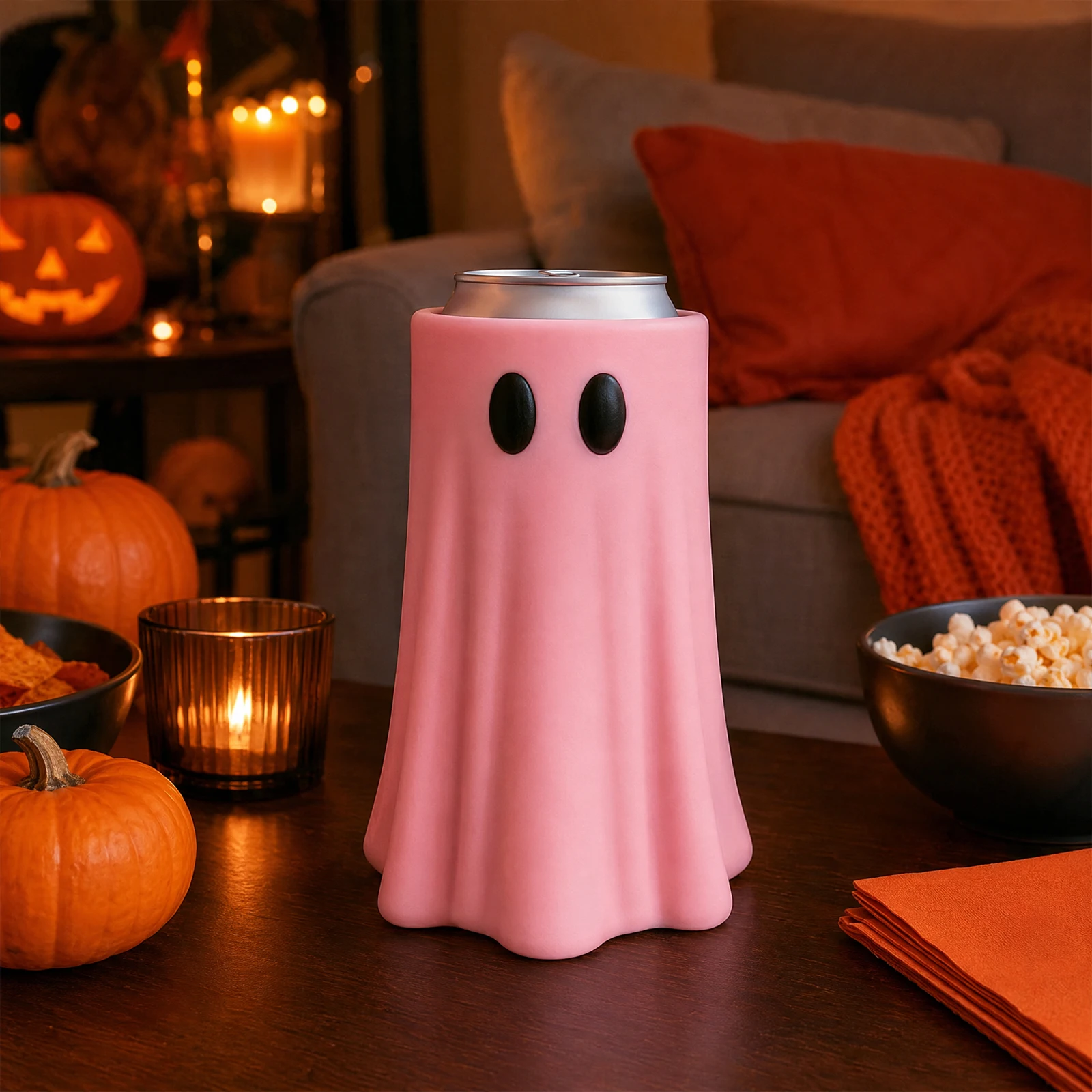 Ghost Shaped Can Sleeve Halloween PLA Spooky Reusable Drink Holder for Party Bar Cart Decor