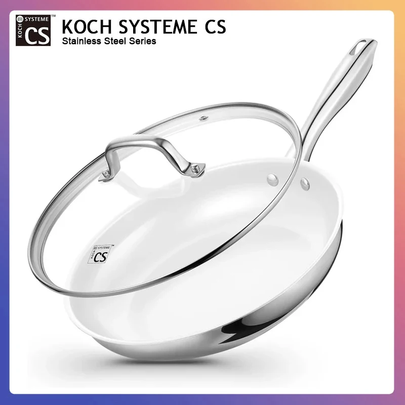 

KOCH SYSTEME CS 8/12 дюймов сковорода из нержавеющей стали с крышкой антипригарная сковорода для говядины белое керамическое покрытие индукционная совместима
