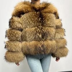 2024 Natural Raccoon Luxury Plus Size tops Clothing Curve coat Real Fur Coat Women's Jackets Winter Furry Vest Leather Female