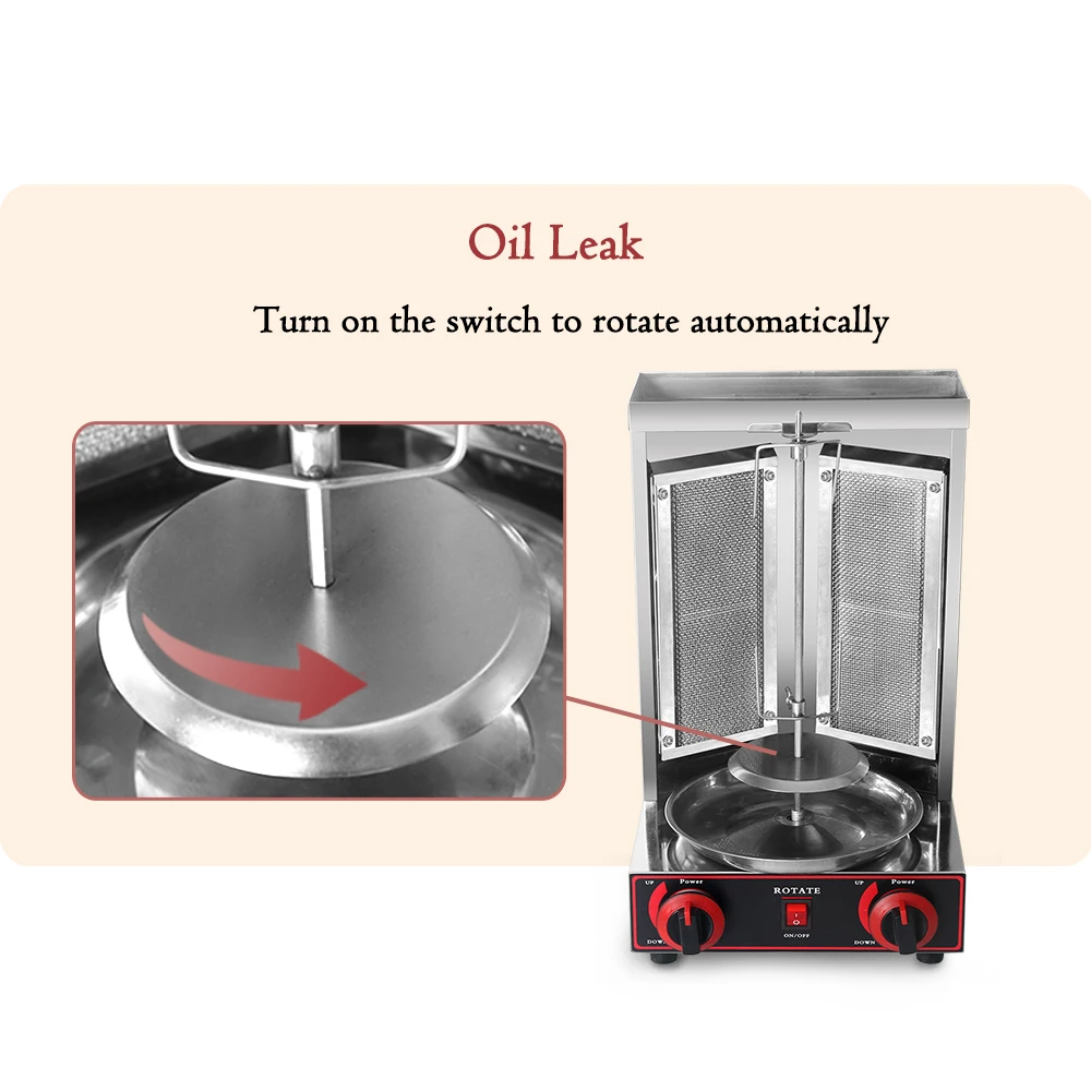 GLP Shawarma Grill Doner Kebab Machine Tacos Rotisserie 220-240V Acero inoxidable Vertical barbacoa Shawarma horno asador de pollo
