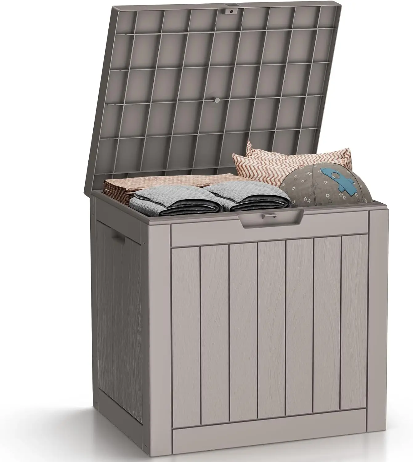 

Resin Deck Box - 30 Gallon Lockable Outdoor Storage, Water-Resistant Indoor/Outdoor Bin for Package Delivery, Patio Cushions