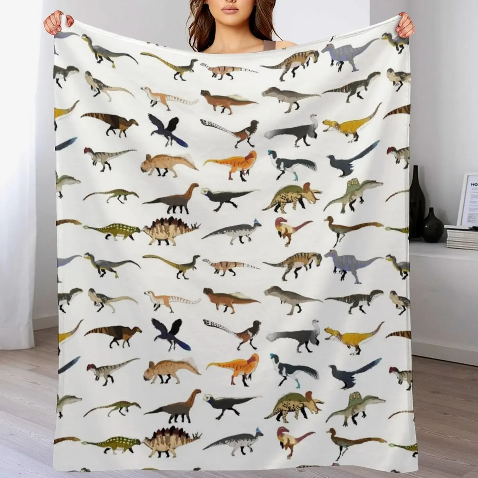 

Lots of Dinosaurs Throw Blanket Soft Solid Color Blanket for Couch Bed