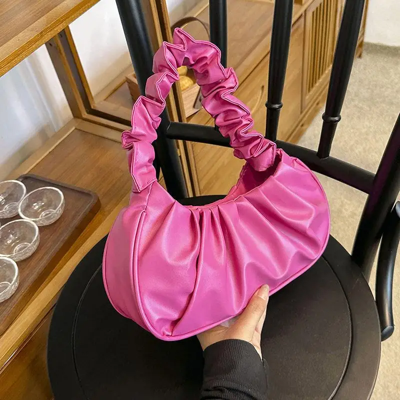 Summer Pleated Handbags Women PU Cloud Bags Leisure Armpit Bag Shoulder Bag