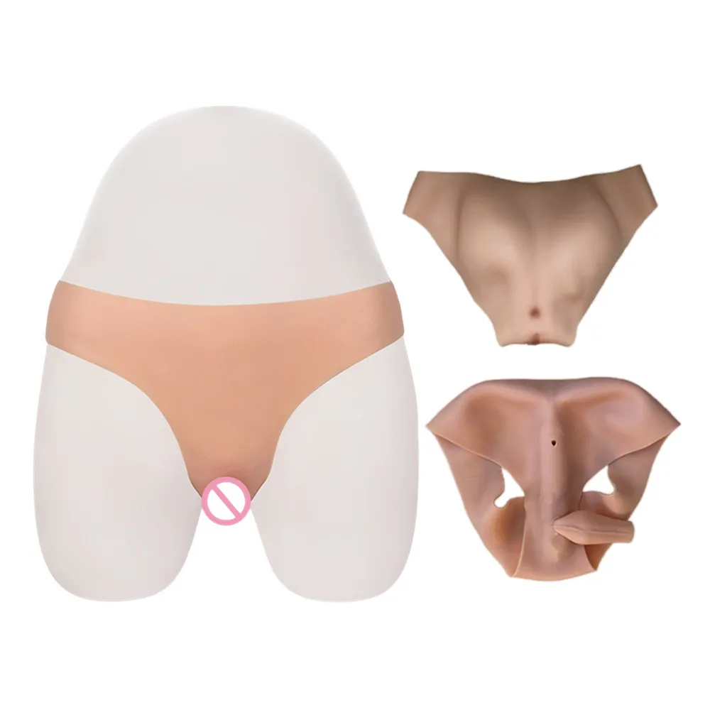 Realistic Fake Vaginal Pants Hide Penis Transgender Underwear Briefs Pussy Silicone Crossdressing Pants