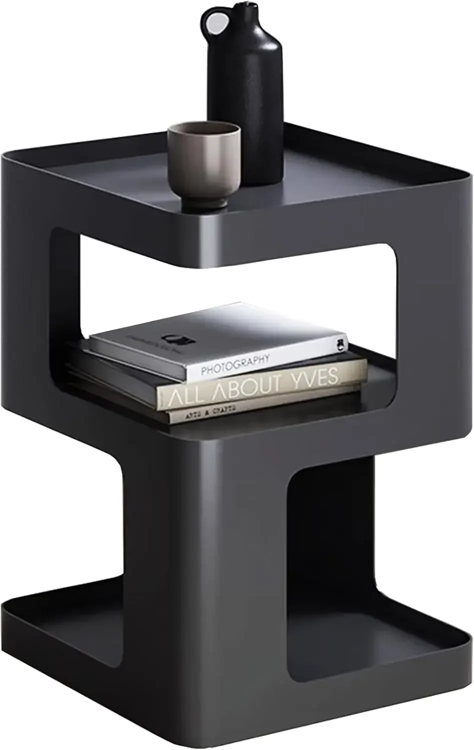 

Modern Metal Side Table Storage Small End Table Sofa Couch 3 Tier Compact Nightstand Small Spaces Black Bedside Tables Living Ro