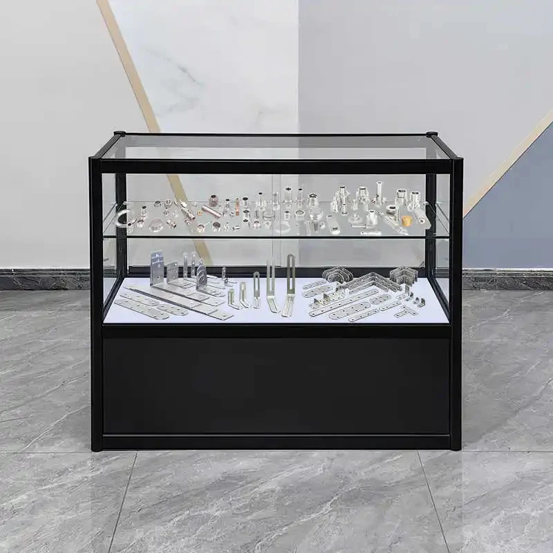 custom.Luxury Wood Glass Jewelry Display Stand with LED Lighting Heavy Duty Customizable Dimensions Varnished Finis