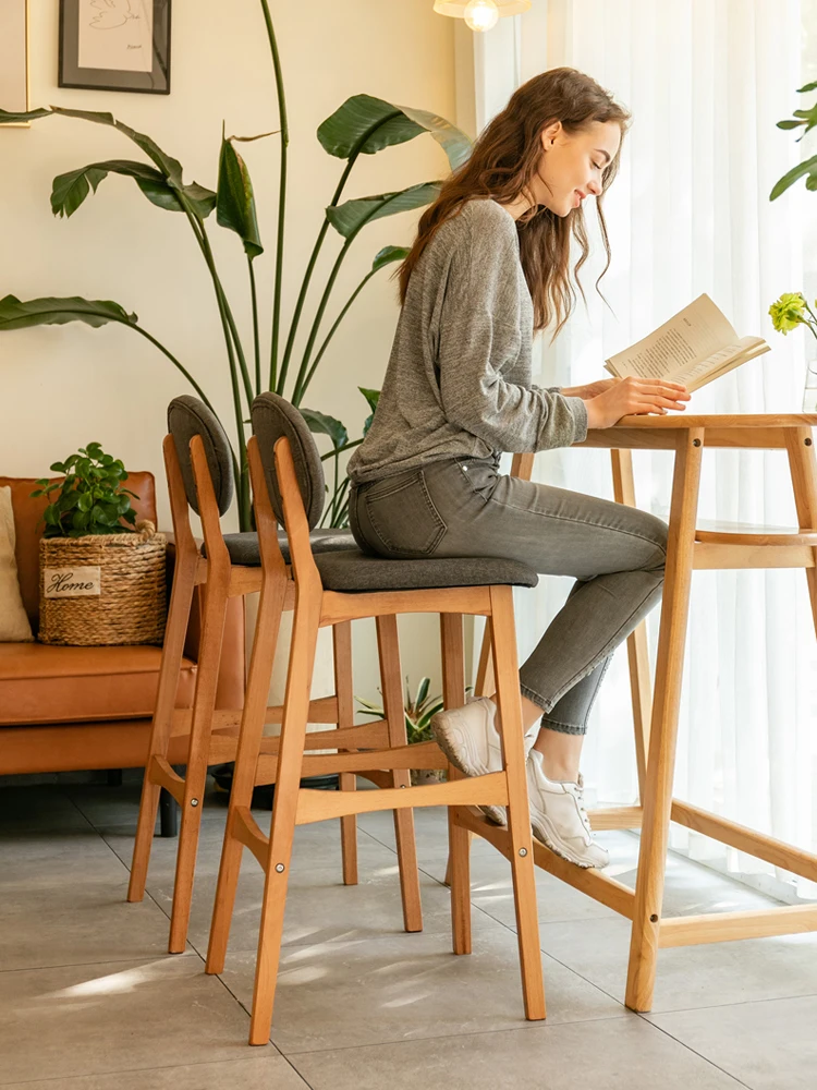 

Nordic solid wood bar chair, back bar chair, modern simple bar stool, high stool, home high chair