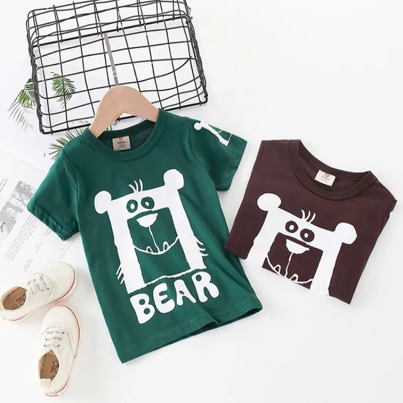 2025 Summer Fashion New Design 2 3 4 6 8 Years Children'S Clothing Baby Cartoon Bear Cotton Short Sleeve T Shirts For Kids Boys