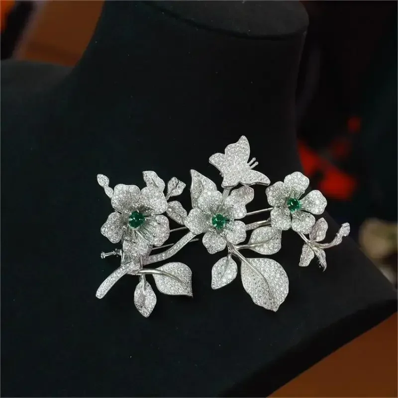 

Pirmiana 2023 Popular S925 Silver Flower Shape 5A Quality CZ Brooch Gemstone Jewelry for Lady Christmas Gifts