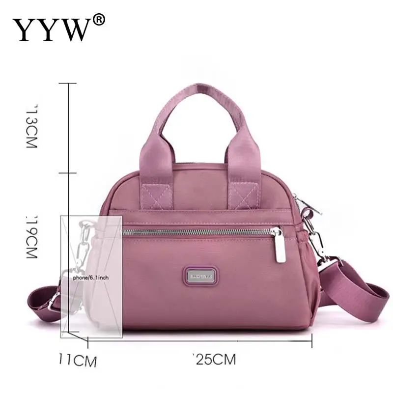 Solid Color Nylon Waterproof Messenger Bags for Women Casual Shoulder Crossbody Handbags Multi Pocket Zipper Top Handle Purses