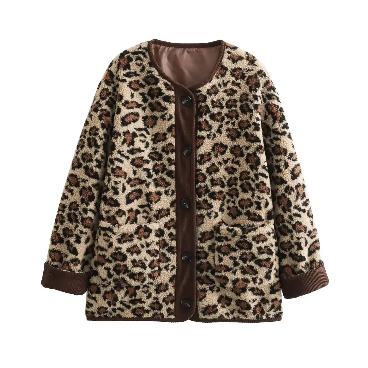 Oligai Autumn Leopard Jacket Coat Women 2024 New Arrivals O Neck Single Breasted Jacket Casual Female Coat